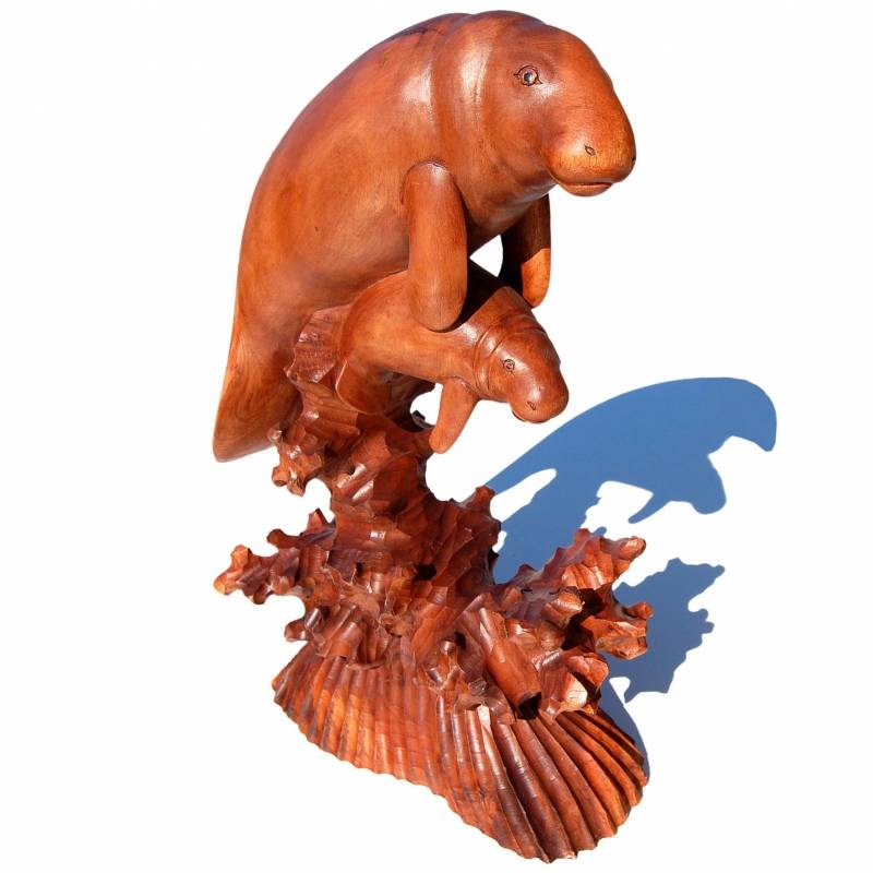Seestern Sportswear Naturalistische Holzschnitzkunst von Bali Dugongs Seekuh 41 x 23 x 13 cm /2084