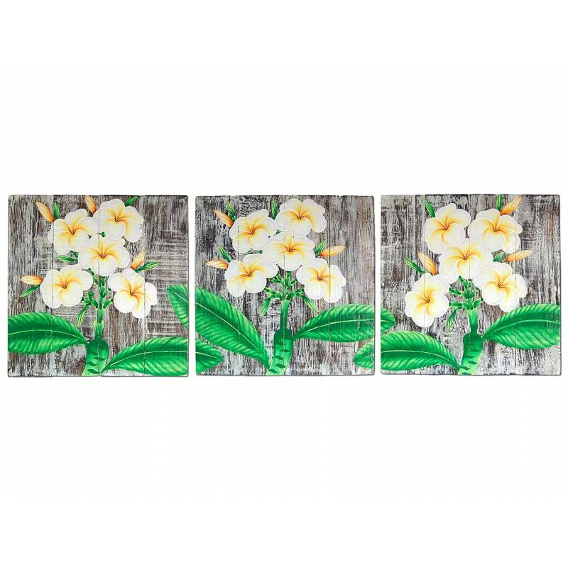 Seestern Sportswear SEESTERN 3 Teiliges handbemaltes Holz Wandbild Wanddeko Frangipani Blüten Motiv 40x120cm /1636