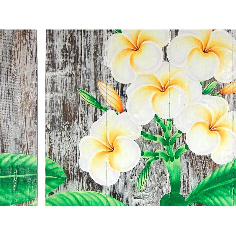 Seestern Sportswear SEESTERN 3 Teiliges handbemaltes Holz Wandbild Wanddeko Frangipani Blüten Motiv 40x120cm /1636 Angebote