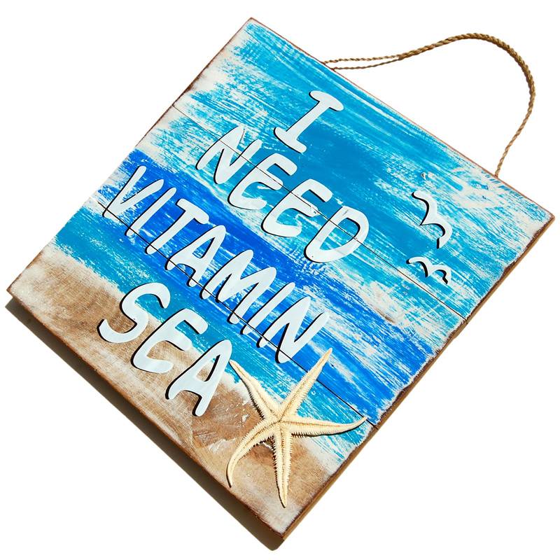 Seestern Sportswear SEESTERN Holz Wand Bild Schild 'I need Vitamin Sea' Strand 30 x 30 cm /2361