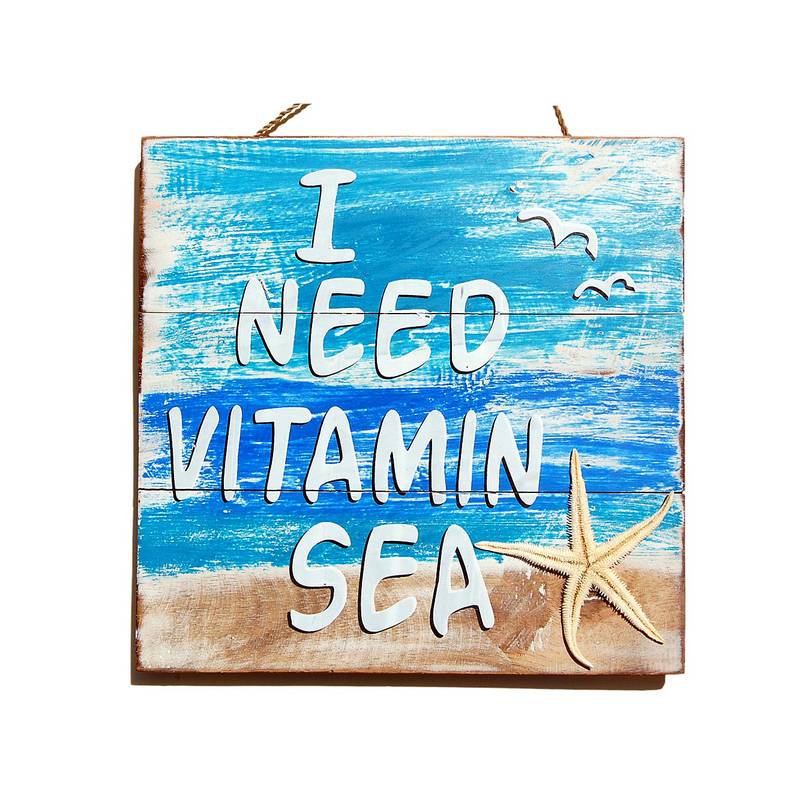 Seestern Sportswear SEESTERN Holz Wand Bild Schild 'I need Vitamin Sea' Strand 30 x 30 cm /2361 Hotsell