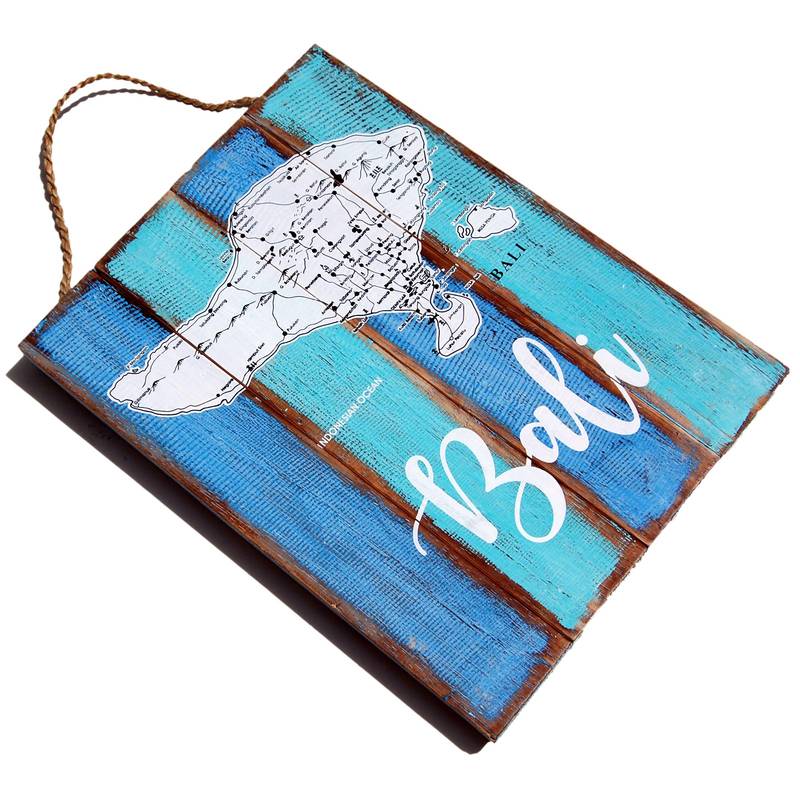 Seestern Sportswear SEESTERN Holzbild Wand Holz Bild ' Insel Bali ' Landkarte Map 40 x 30cm /2365