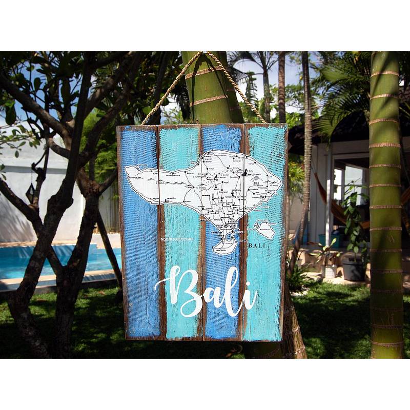 Seestern Sportswear SEESTERN Holzbild Wand Holz Bild ' Insel Bali ' Landkarte Map 40 x 30cm /2365 im Angebot