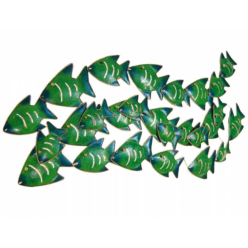 Seestern Sportswear SEESTERN Fischschwarm Metall Wand Deko Verzierung Hänge Wand Dekoration 80cm /1809.smaragd Hotsell