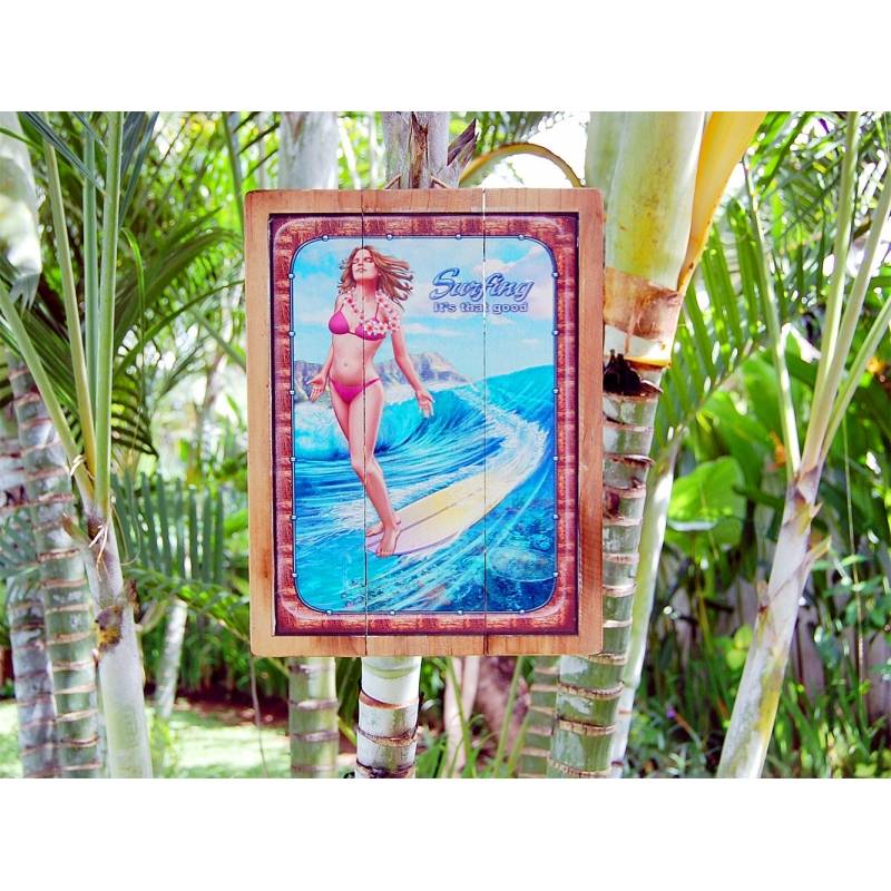 Seestern Sportswear Seestern Deko Holz Wandbild im Vintage Sixties Surf Look 30 x 40 cm Surfing Motiv /1817 Blitzverkäufe