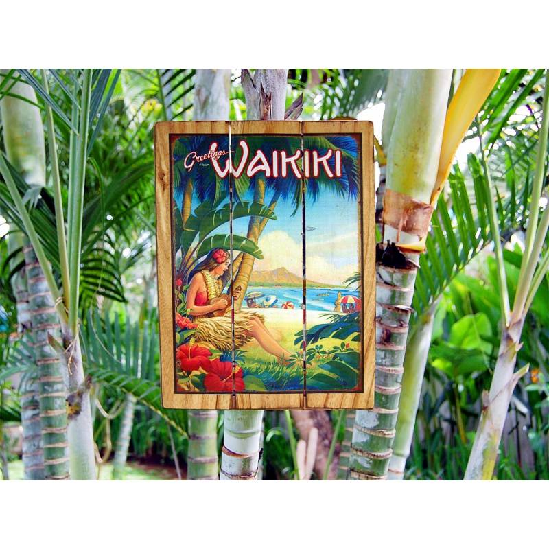 Seestern Sportswear Seestern Deko Holz Wandbild im Vintage Sixties Surf Look 50 x 80 cm Waikiki Motiv /1836 Meist gekauft