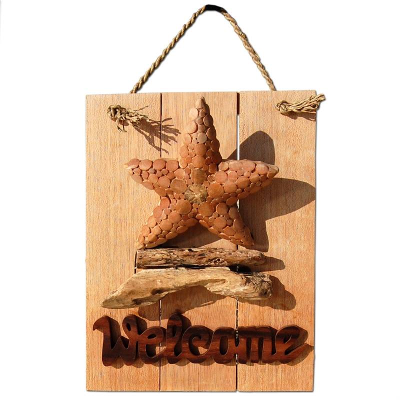 Seestern Sportswear Seestern Deko Teak Holz Haustür Tür Schild Welcome mit Seestern Motiv 40 x 30cm /1617