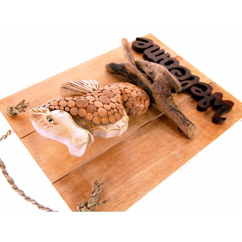 Seestern Sportswear Seestern Deko Teak Holz Haustür Tür Schild Welcome Seepferdchen Motiv 40 x 30cm /1615 im Angebot