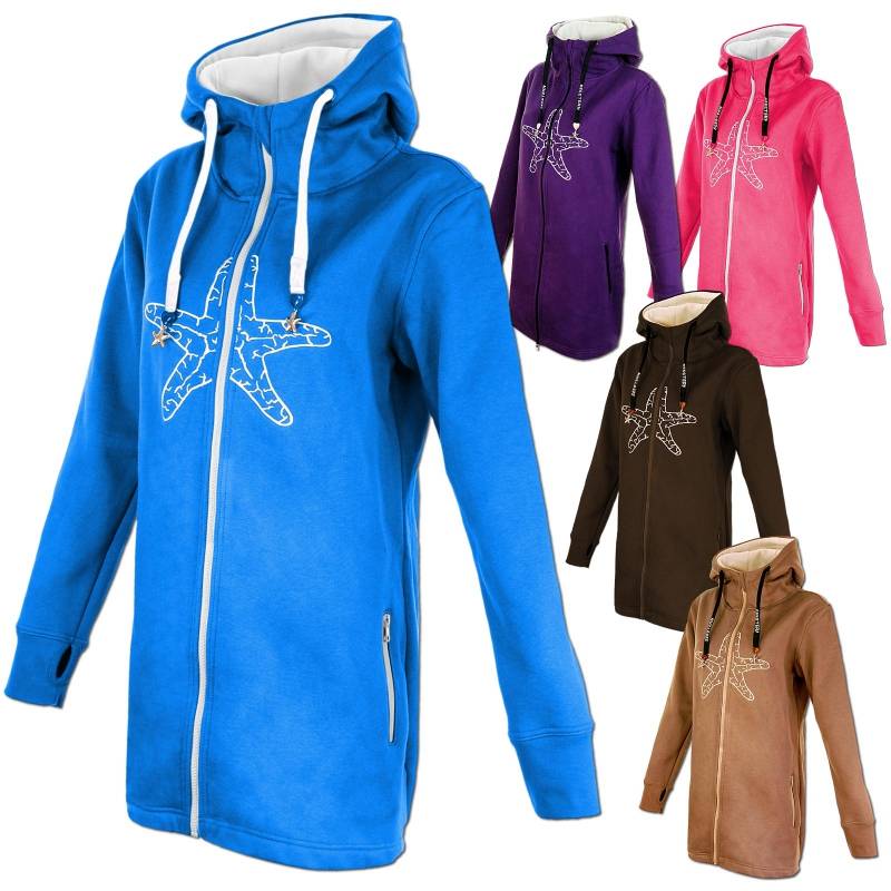 Seestern Sportswear SEESTERN Damen Lange Kapuzen Sweat Shirt Jacke Pullover Zip Hoody Sweater Gr.S-3XL /2029