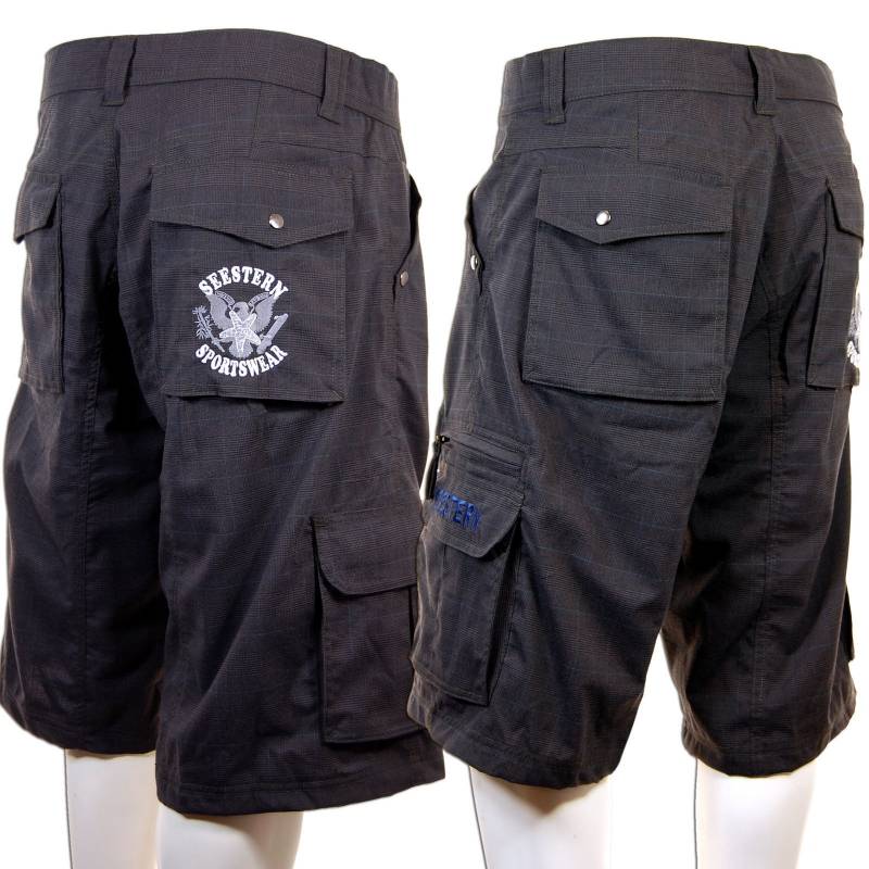 Seestern Sportswear SEESTERN Herren Walkshorts Cargo Shorts Bermuda Kurze Hose Short BlackKaroStrech
