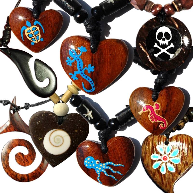 Seestern Sportswear Seestern Halskette Modeschmuck mit Kokos Holz Anhänger variables Halsband