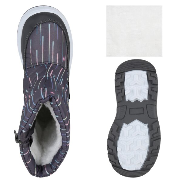 Stiefelparadies Kinder Winter Boots in Dunkelgrau Silber Muster Angebote
