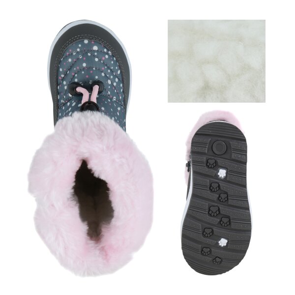 Stiefelparadies Kinder Winter Boots in Grau Rosa Weiss Muster Kostenloser Versand