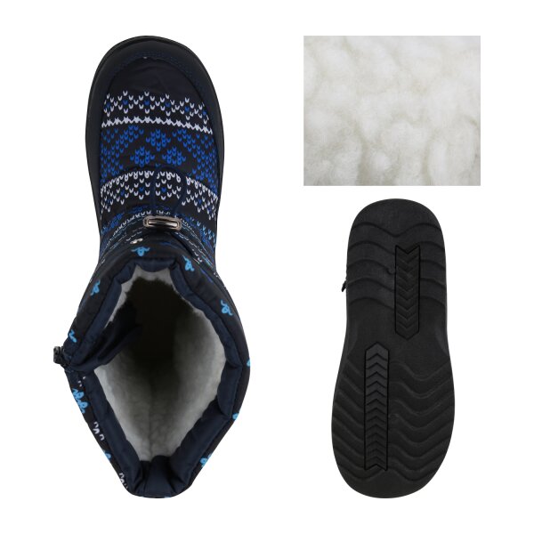 Stiefelparadies Kinder Winter Boots in Dunkelblau Hellblau Weiss Muster Verkauf