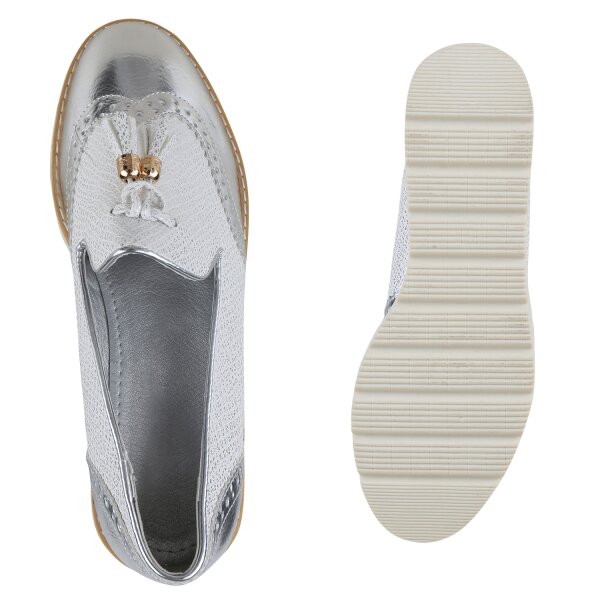 Stiefelparadies Damen Loafers in Silber Blitzverkäufe