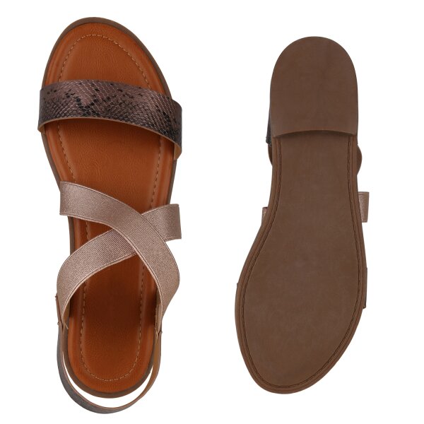 Stiefelparadies Damen Übergrößen Riemchensandalen in Rose Gold Günstiger Verkauf