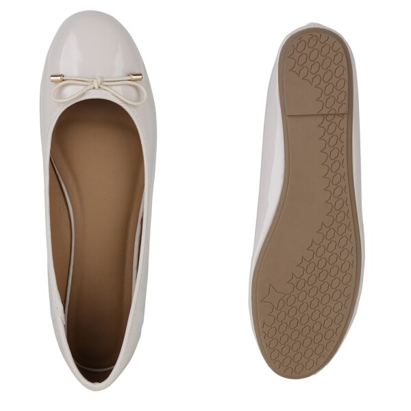 Stiefelparadies Damen Übergrößen Klassische Ballerinas in Beige Lack Blitzverkäufe