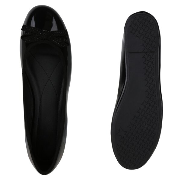 Stiefelparadies Damen Übergrößen Klassische Ballerinas in Schwarz Lack Hotsell