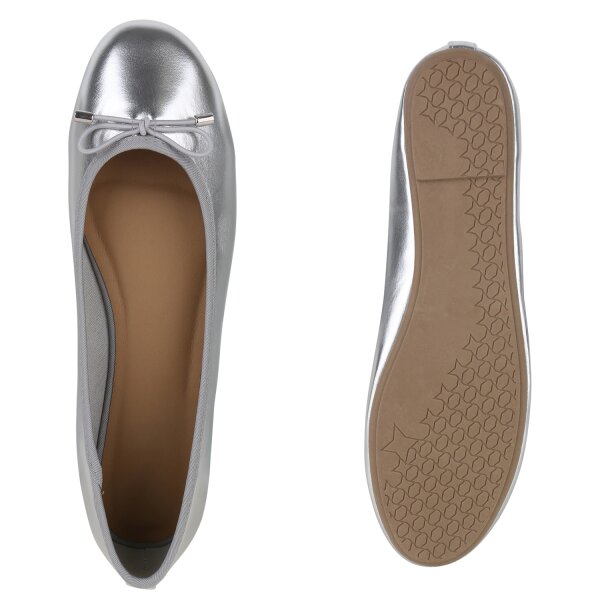 Stiefelparadies Damen Übergrößen Klassische Ballerinas in Silber im Angebot