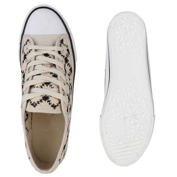 Stiefelparadies Damen Übergrößen Sneaker Low in Beige Schwarz Outlet