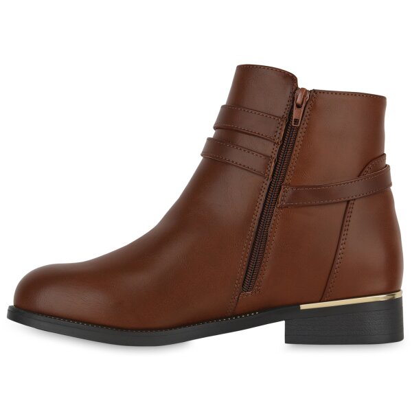 Stiefelparadies Damen Übergrößen Biker Boots in Hellbraun