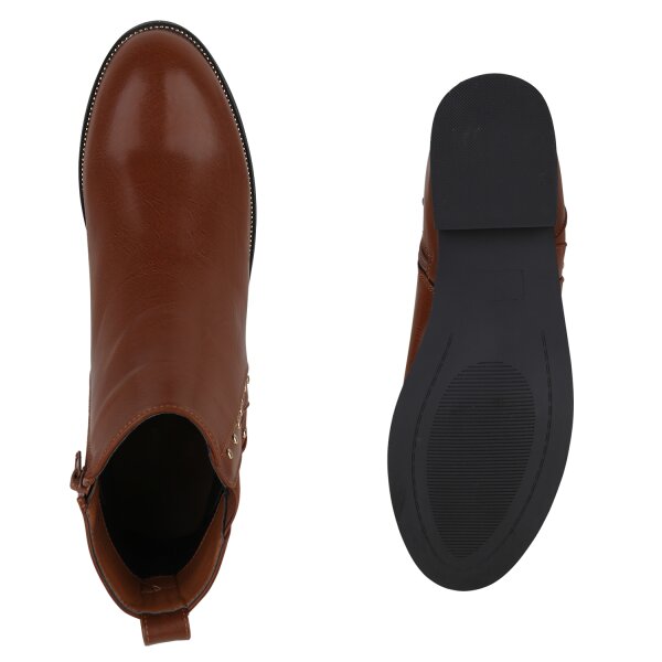 Stiefelparadies Damen Übergrößen Klassische Stiefeletten in Hellbraun Schlussverkauf