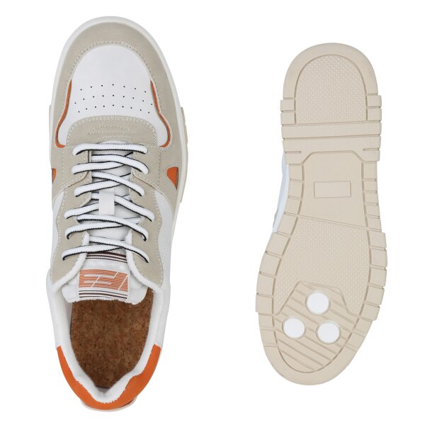 Stiefelparadies Herren Sneaker Low in Weiss Beige Orange Angebote