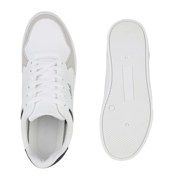 Stiefelparadies Herren Sneaker Low in Weiss Dunkelblau Schlussverkauf
