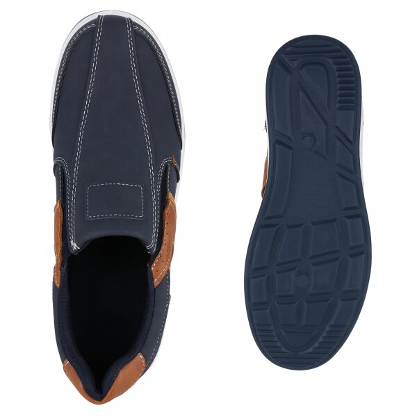 Stiefelparadies Herren Slip Ons in Dunkelblau Hellbraun im Angebot