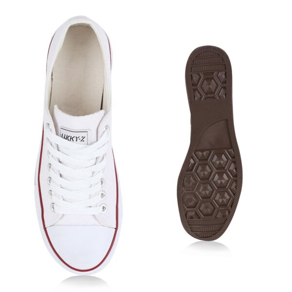 Stiefelparadies Herren Sneaker low in Weiss Rotstreifen Lucky Verkauf