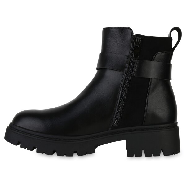 Stiefelparadies Damen Biker Boots in Schwarz Schlussverkauf