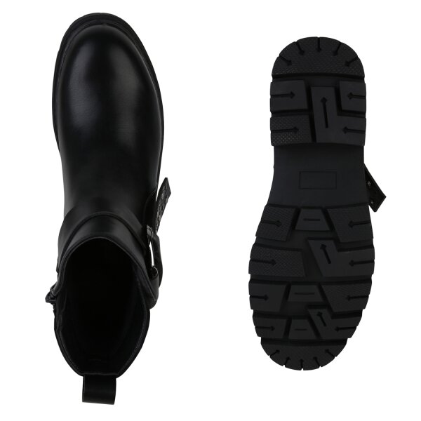 Stiefelparadies Damen Biker Boots in Schwarz Schlussverkauf