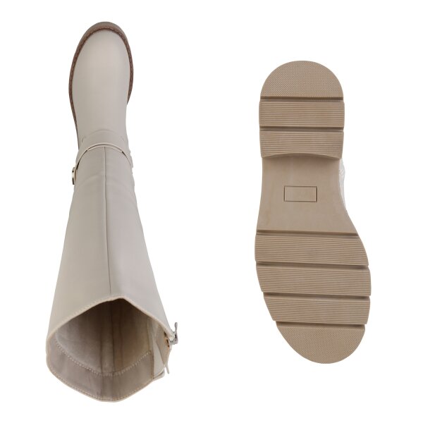 Stiefelparadies Damen Bikerstiefel in Beige Günstiger Verkauf