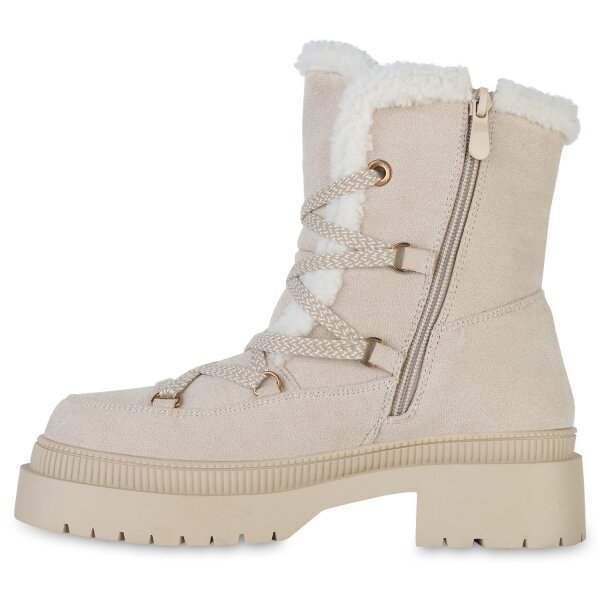 Stiefelparadies Damen Schnürstiefeletten in Beige Online