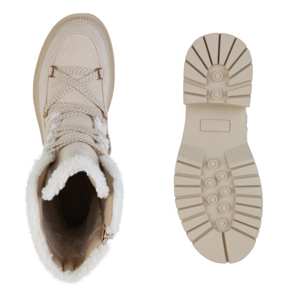 Stiefelparadies Damen Schnürstiefeletten in Beige Online