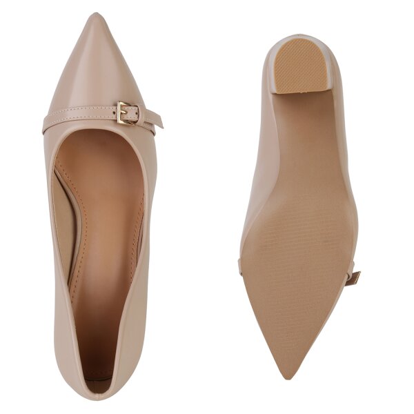 Stiefelparadies Damen Spitze Pumps in Beige Verkauf