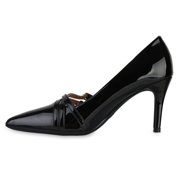 Stiefelparadies Damen Spitze Pumps in Schwarz Lack im Angebot