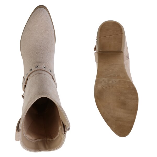 Stiefelparadies Damen Cowboy Boots in Beige Velours Fabrikverkauf