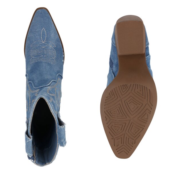 Stiefelparadies Damen Cowboy Boots in Hellblau Denim Online