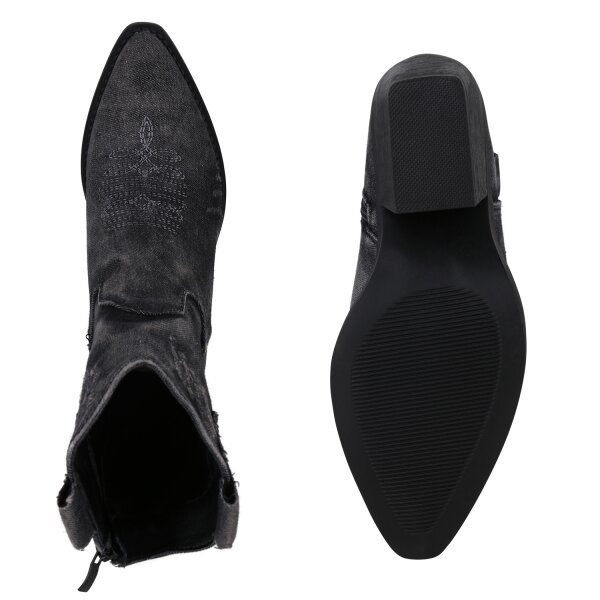 Stiefelparadies Damen Cowboy Boots in Schwarz Denim Auslauf