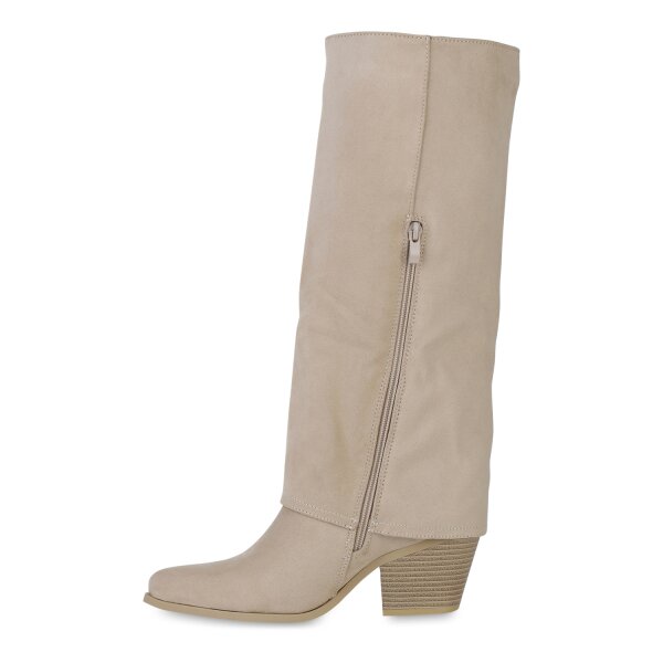Stiefelparadies Damen Cowboystiefel in Beige Velours Angebote