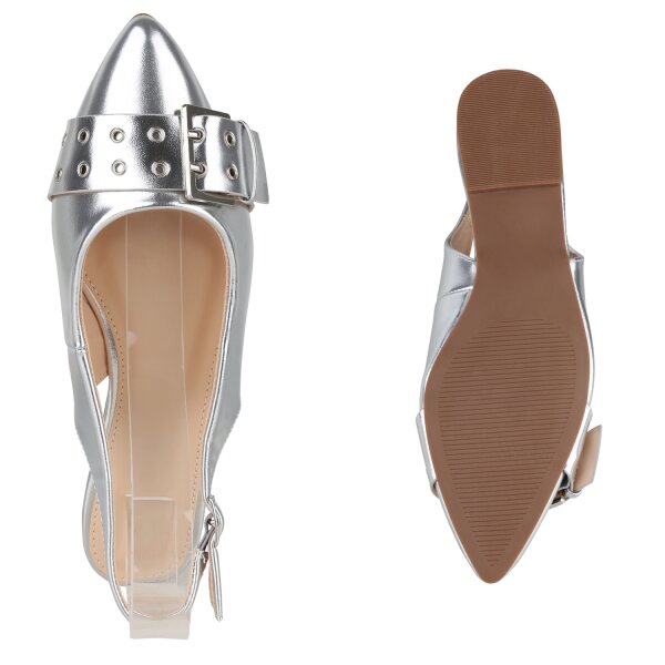 Stiefelparadies Damen Sling Ballerinas in Silber Schlussverkauf