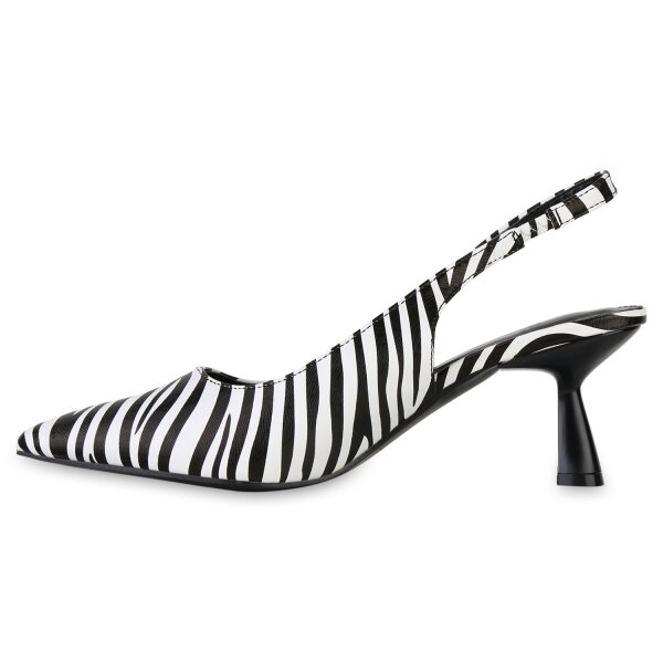 Stiefelparadies Damen Slingpumps in Schwarz Weiss Zebra Meist gekauft
