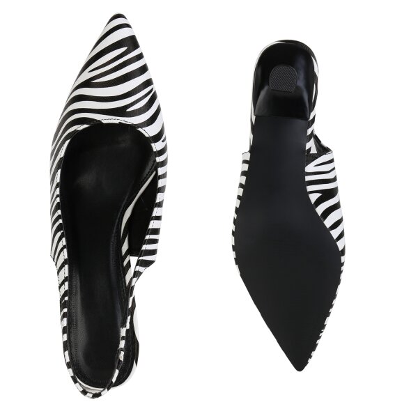 Stiefelparadies Damen Slingpumps in Schwarz Weiss Zebra Meist gekauft