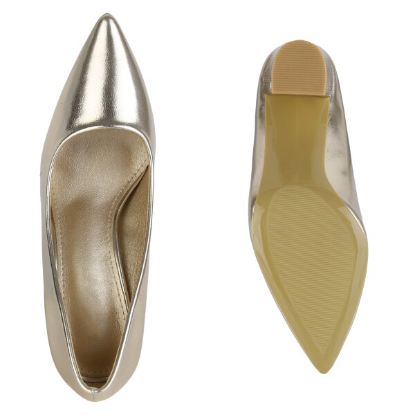 Stiefelparadies Damen Spitze Pumps in Gold Blitzverkäufe