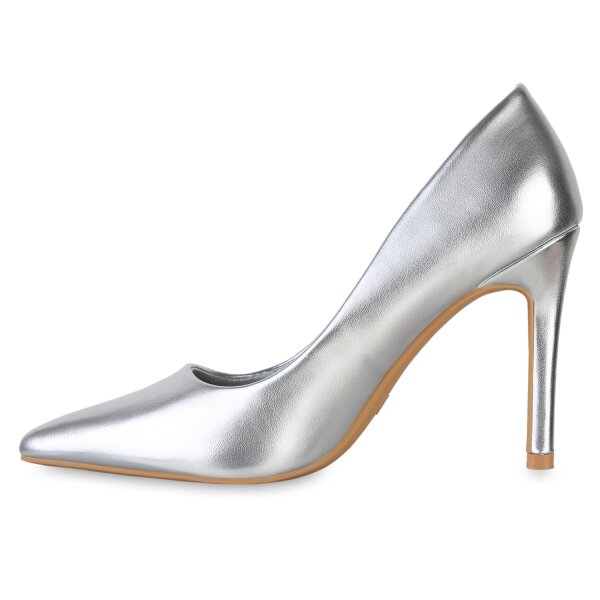 Stiefelparadies Damen Spitze Pumps in Silber Online