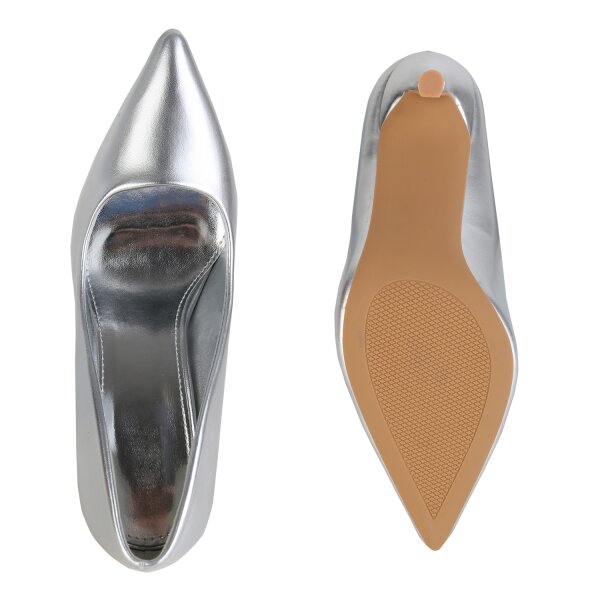 Stiefelparadies Damen Spitze Pumps in Silber Online
