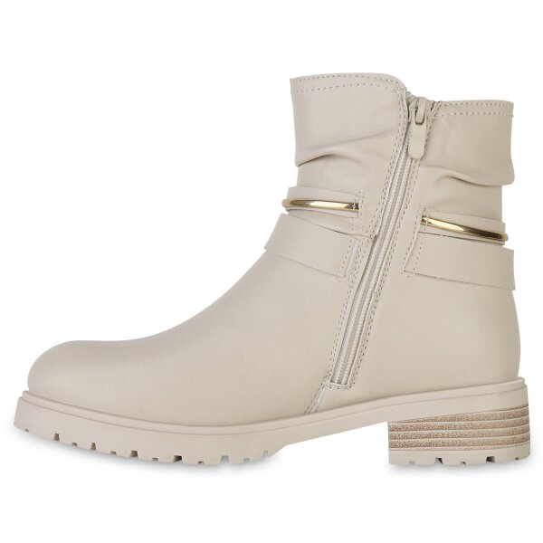 Stiefelparadies Damen Biker Boots in Beige Verkauf