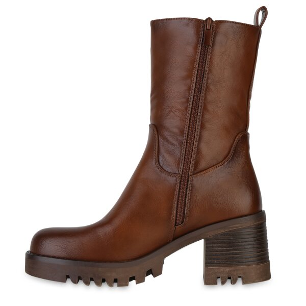 Stiefelparadies Damen Klassische Stiefeletten in Hellbraun Schlussverkauf