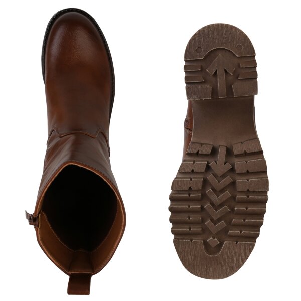 Stiefelparadies Damen Klassische Stiefeletten in Hellbraun Schlussverkauf